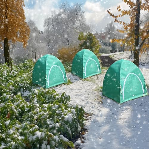 Plant Covers Freeze Protection, Rifny 23 x 23 x 23 inch Shrub Rose Bush Covers for Winter Outdoor Plants, Frost Cloth with Zipper Steel Stakes Protecting Potted Plants from Deer Rabbit Chicken (2 PCS)
