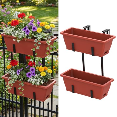 CADUKE Railing Planter Box, Porch Railing planters - color: Red