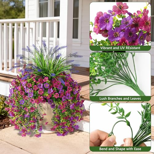 Artificial Fake Hanging Flowers Plants for Outdoor Outside Decoration - color: Purple Fuchsia