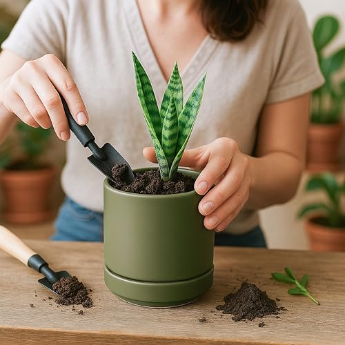 D'vine Dev 2-Pack Ceramic Pots with Saucers, Olive, 4.7 in, 94-V-B-J - color: Olive, size: 4.7 Inch