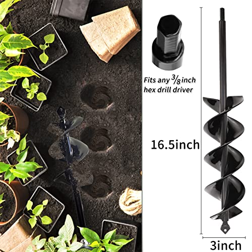 TCBWFY Garden Auger Drill Bit for Planting 3x16.5inch,Total Solid Barrel Extensive Blades,for Planting Flowers Bulbs,Rapid Planter Earth Post Umbrella Hole Digger for 3/8" Hex Drive Drill - size: 3"x16.5"