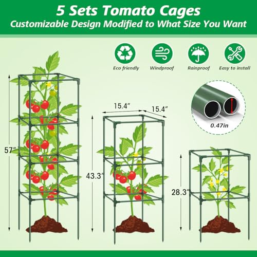 6Pack Tomato Cages for Garden,Square Tomato Plant Cage Support Heavy Duty Pole 57*15.4*15.4 Inches,Steel Plant Tower Stakes,Cherry Tomato Trellis Cucumber for Climbing Vegetables Flowers Fruits-Green - color: Tomato Cages-Green