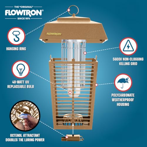 Flowtron Electric Bug Zapper, 1 Acre Outdoor, 40W UV, 5600V Zap, Tan - color: Barley Tan