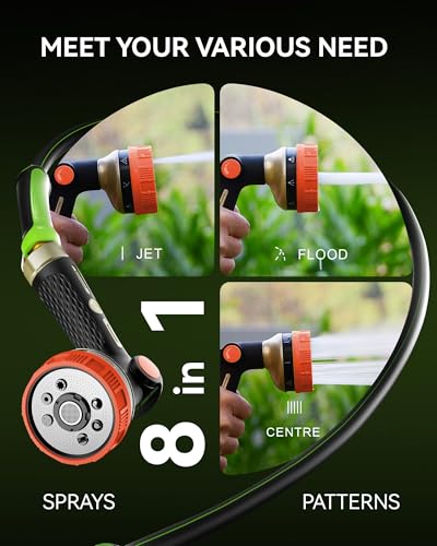 RAINPOINT Hose Sprayer Nozzle Heavy Duty - 8 Spray Patterns Garden Hose Nozzle with Adjustable Flow Control for Watering Plants, Washing Cars,Washing Pets, Thumb Control (Orange) - color: Orange