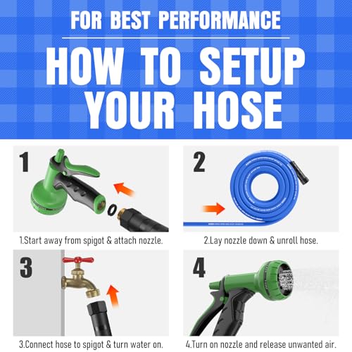 Heavy Duty Garden Hose 25 ft, Non-Expanding Flexible Water Hose, Kink Resistant Lightweight Hybrid Hose, Leakproof Hose Male to Female Fittings - color: Blue, size: 25ft
