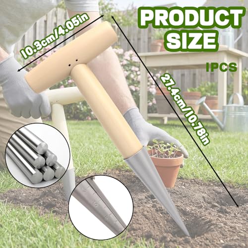 T-Shaped Garden Seed Dibber with Depth Measurements - Stainless Steel Bulb Planter Tool with Wooden Handle for Planting Seeds, Bulbs, Tulips, Daffodils & Flowers, Perfect Gardening Hole Digger