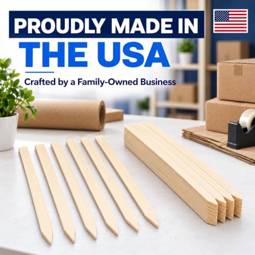 25 Pack Wooden Garden Stakes, 12" Long x 3/4" Wide, Made in USA Pine Plant Markers, Chisel Point Yard Stakes for Gardening, Row Labels, Signs & Crafts - size: 12" Long (25 Pack)