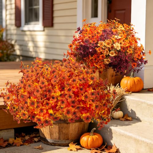 20 Bundles Fall Artificial Mums UV Resistant Outdoor Porch Harvest Decor - color: Fall Orange