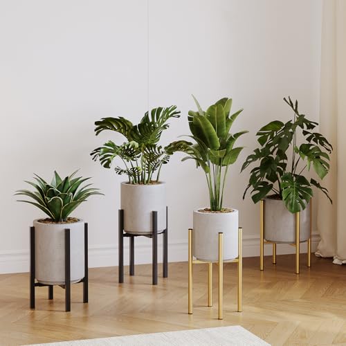 Adjustable Plant Stand Indoor, 2 Heights,Golden with Round Plate - color: golden-b