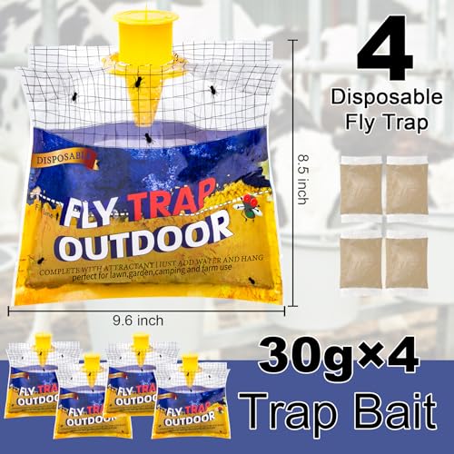Fly Traps Outdoor Hanging for Patio, 4 Pre-Baited Flies Bags Disposable - size: 4 pack1