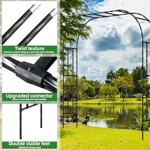 Garden Arch Trellis, 7.9FT Metal Arbor Archway for Climbing Plants Outdoor - color: 98.4 inch Length - Black, size: Full Arch