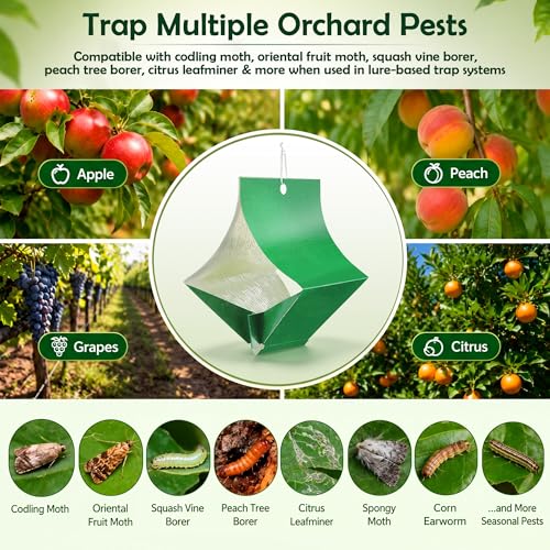 10 Pack Moth Traps (Lure not Included), Codling Moth Traps for Apple Trees, Heavy Duty Sticky Trap Board for Oriental, Peach Tree Borer, Squash Vine Borer,Hanging Codling Moths Trap with 20 Twist Ties