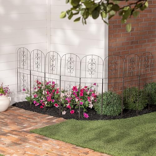 Evergreen Montebello Metal Garden Fence Edging 28" Above Ground, 8 ft Long | No Dig Landscape Edging for Garden, Flower Bed, Yard | Animal Barrier Decorative Fencing for Dogs, Rabbits - style: Montebello, Tall