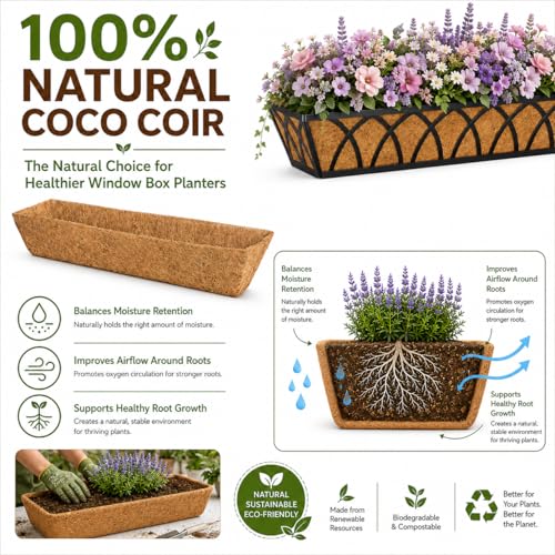Y&M 36Inch Coco Liners for Window Box & Deck Basket – 2PCS Natural Coconut Fiber Planter Liners, Perfect for Hanging Baskets, Flower Basket, Planter Box, Balcony, Patio, Garden - color: 2pcs 36in Rectangular
