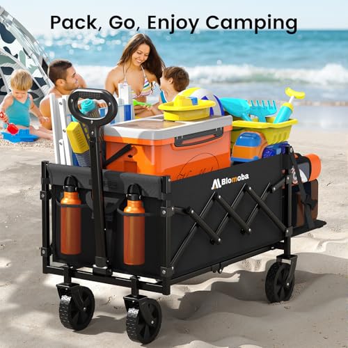 Blomoba 220 lbs Folding Wagon Cart with Wheels & Adjustable Handle, Black - color: Black, size: Medium With Tailgate