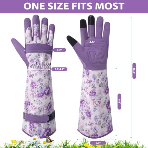 Gardening Gloves for Women, Long Garden Gloves with Grip, Thorn-Proof, Gift - color: Light Purple - Flower