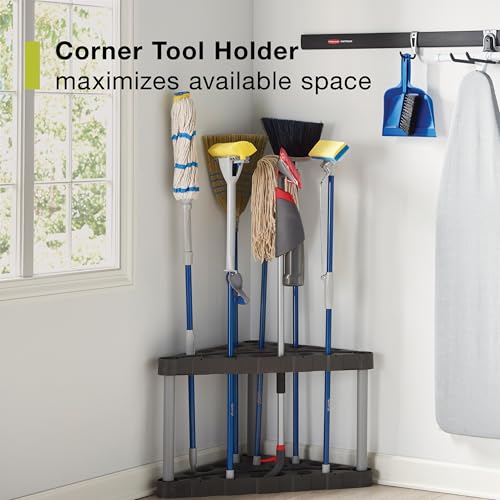 Rubbermaid Plastic Garage Corner Tool Tower Rack, Easy to Assemble, Organizes up to 30 Long-Handled Tools/Rakes/ Brooms/Shovles for Home/House/Outdoor/Sheds - style: Corner Tower