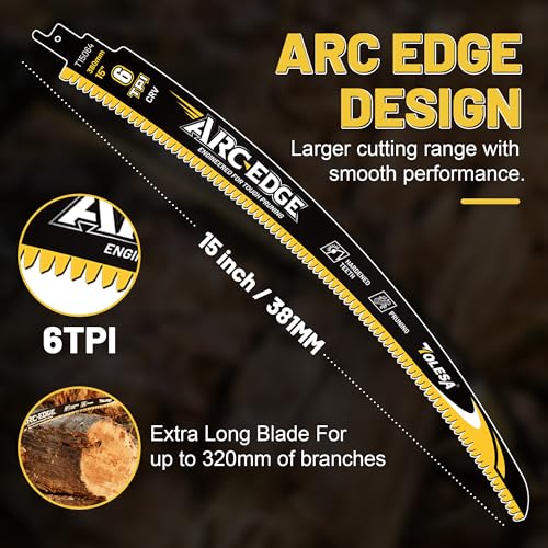 TOLESA 15in. Japanese Teeth Reciprocating Saw Blade, Arc Edge Wood Pruning Saw Blades 6TPI for Tree Trimming, Wood Cutting, Durable & Sharp, 3 Pieces - size: 15 Inch
