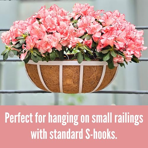 LaLaGreen Window Planter Box (16 Inch, 2 Pack) White Metal Deck Railing Flower Boxes with Coco Liners, Rectangular Wall Planters for Outdoor Plants Horse Troughs Fence Balcony Garden Herb Patio Porch - size: 16 Inch (2 Pack)