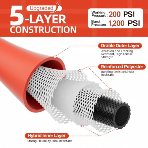 SPECILITE 5-layer 5/8" Hot/Cold Garden Water Hose 100ft, Burst 1200psi - size: 100FT