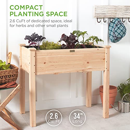 Best Choice Products 34x18x30in Raised Garden Bed, Elevated Wood Planter Box Stand for Kids, Backyard, Patio, Balcony w/Bed Liner, 150lb Capacity - Natural - color: Natural