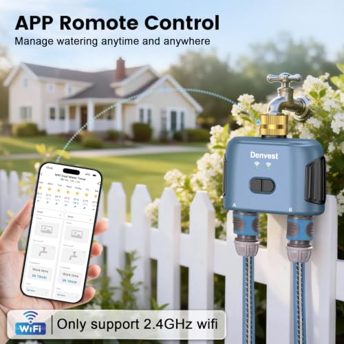 WiFi Water Timer for Garden Hose with Brass Inlet,Smart Hose Timer with WiFi Hub, APP & Voice Control,Up to 20 Watering Plans, 2-Zone Sprinkler Drip Irrigation System Controller for Yard Lawn Watering