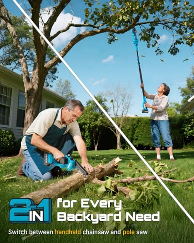 SEESII 2-in-1 Cordless Pole Saws & Mini Chainsaw 6 Inch for Tree Trimming - color: Ice Blue
