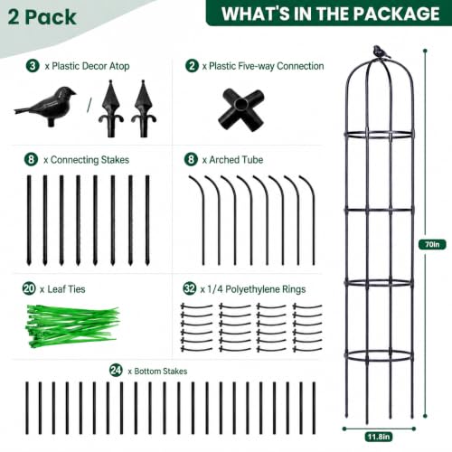 OTOSUNNY 2 Pack 6 ft Garden Obelisk Trellis for Climbing Plants Outdoor - size: 2 pack 75.6 in