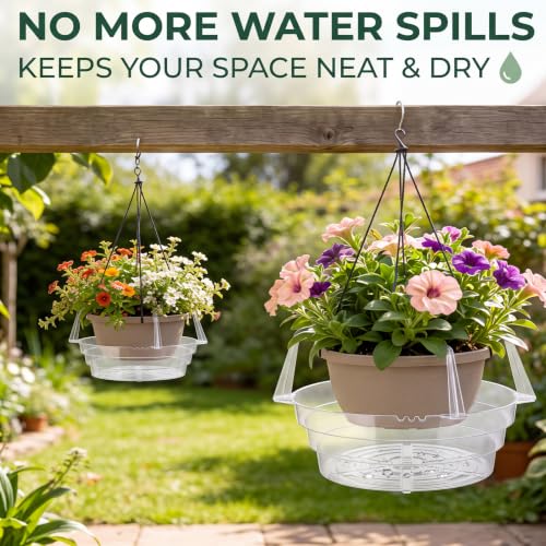 Gejoy 15 Pcs 12 Inch Hanging Plant Water Catcher Tray Clear Plastic Baskets Drip Pans for Flower Pot, Round Plant Saucer with Hooks for Balcony Patio Indoor Outdoor Watering Accessories - size: 12 Inch