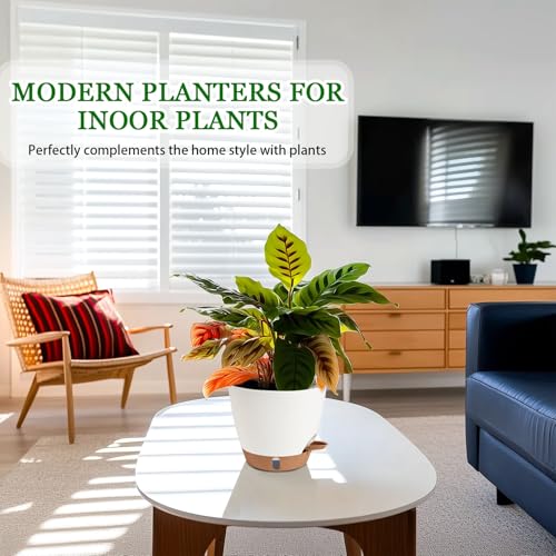 2 Pack 8 Inch Pots for Plants Indoor, Plastic Self Watering Planters - color: White, size: 8 inch