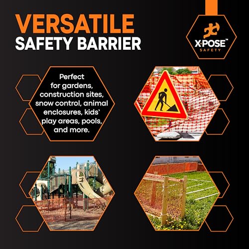 Xpose Safety Plastic Mesh Safety Fence – Heavy Duty Orange Temporary Garden Fence & Snow Fence, 4' x 50' Reusable Barrier Netting for Animal Control, Deer, Dogs, Construction - color: Orange - 105 Gsm, size: 4' X 50'