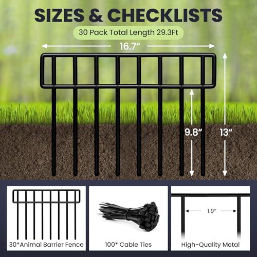 42.5FT No Dig Fence Panels - 30 Pack Garden Fence Animal Barrier Rustproof Metal Dog Fence Panels for Yard, Anti Digging Barrier Garden Edging Border Fencing for Outdoor, Yard, Rabbit - size: 30 Pack,41.8Ft