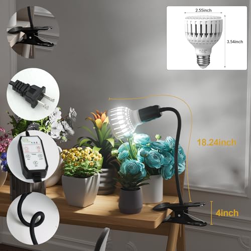 GooingTop Grow Light,24W (160Watts Equiv) 5000K White Full Spectrum LED Growing Lamp Clip on Desk for Indoor Plants,Bulbs Replaceable & Non-dimmable (Black, 80W) - size: 80W
