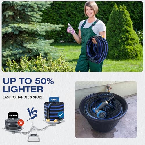 Lightweight Garden Hose 50 ft, Flexible Kink-Free Water Hose - color: black-blue, size: 50 FT