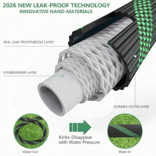 100FT Garden Hose, Solid Brass 3/4", Leak-Proof, 10-Pattern Nozzle