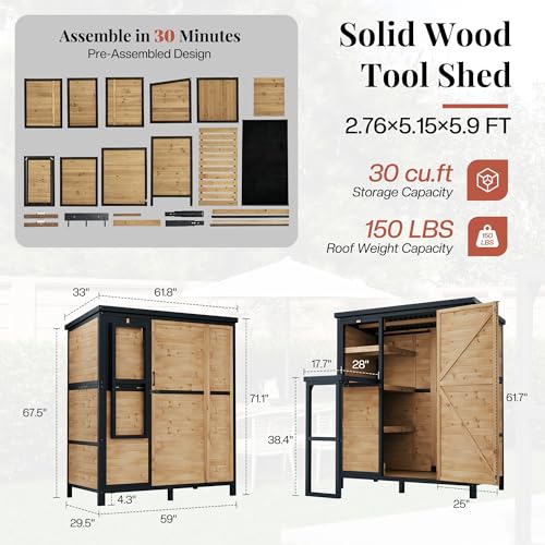 Jocisland Solid Wood Outdoor Stotage Cabinet Shed, 5.15x2.75 FT