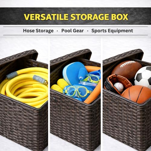 Outdoor Garden Hose Storage Holder, Decorative Lawn Box, Storage for Garden Tools, Dog Toys, Sports Balls and Pool Accessories, 200ft Lightweight Hose Capacity