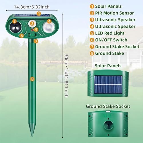 2pack Sonic Fortress Pro Deer Repellent, Solar Animal Repellent Outdoor
