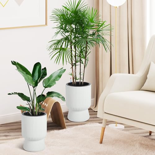 Garvee Self-Watering Planters, Set of 2, 14.2 Inch Tall Plant Pots - color: White