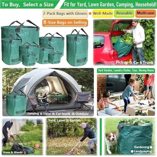 Standard 2-Pack 16 Gallon Yard Lawn Garden Bags (D18, H15 inch) w/Gardening Gloves for Yard Waste Bags,Patio Debris Container,Camping Trash Bin,Recycling Bag,Laundry Bin,Lawn Weeds,Leaf Bag 4 handles - size: 1 Count (Pack of 2)