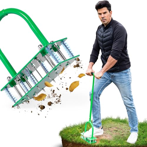 Manual Lawn Aerator Tool - 38 Inch, 6 Springs, 15 Spikes Aerator Lawn Tool - style: Standing Aerator