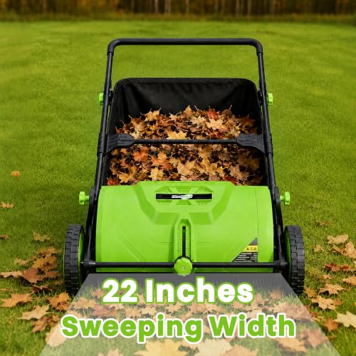 22-Inch Push Lawn Sweeper, Leaf & Grass Collector for Clippings, Wet Leaves