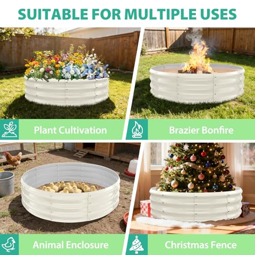 12 Inch Tall 48 Inch Diameter Round White Raised Garden Bed Kits Outdoor - color: Cream White, size: 48 Dia X 12 inches