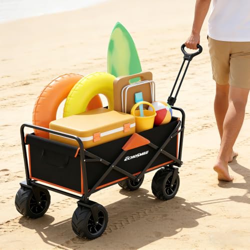 EchoSmile Wagons Carts Foldable Heavy Duty 350Lbs Capacity, Black&Orange - color: Black&orange-arrow