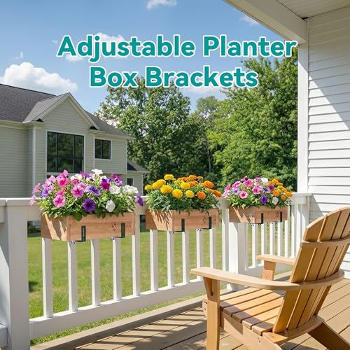 Adjustable Planter Box Brackets,Enhanced Bottom Support,Universal Outdoor Hanging Brackets,Flower Box Brackets for Fence Railings, Windowsill, Patio, Garden,Balcony. (Green) - color: Green