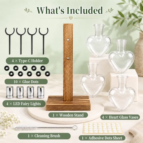 Plant Terrarium Propagation Station with 4 Heart Glass Vases - Transparent - color: Transparent