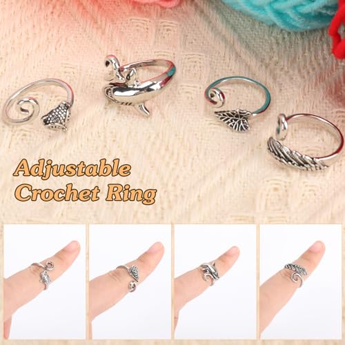 Namifin Crochet Ring for Fingure Adjustable Crochet Tension Ring Yarn Tension Rings Easy Crocheting Crochet Accessories Mother Grandma Thanksgiving Presents - color: Fierce Sharks Crochet Ring Set