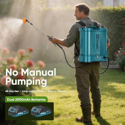 21V Backpack Sprayer Battery Powered for Garden, 5.3 Gal 120 PSI Electric Pump Sprayer with Dual Batteries,2 Spray Wands, 5 Nozzles, Back Pack Sprayers for Weed Pest Control - color: blue