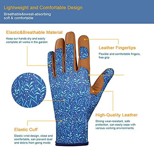 Bamllum Gardening Gloves for Women, Leather Garden Gloves - color: D-blue