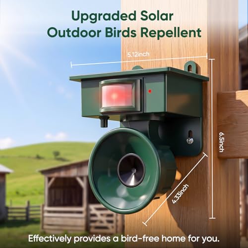 2026 Upgraded Solar Ultrasonic Bird Repellent Devices Outdoor, Waterproof Solar Woodpecker Deterrent for Yard, Garden, Balcony & House